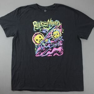 Rick And Morty T-Shirt Men’s XL Black Neon Astronaut Graphic Tee Adult